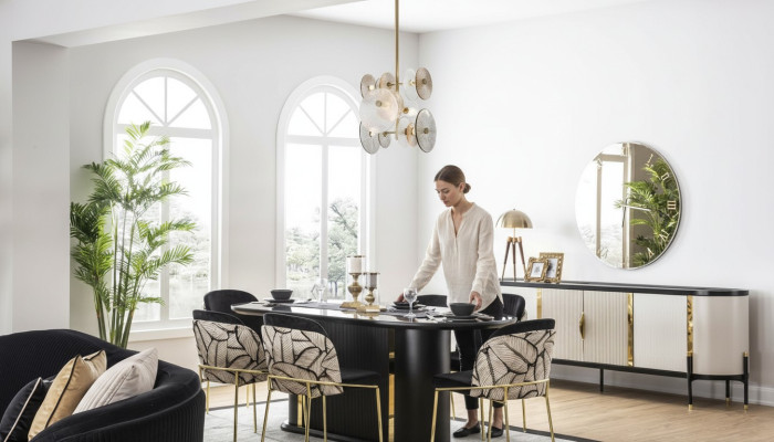 Luxe eetkamer eetkamerset 8-delig set eetgroep stoelset meubilair
