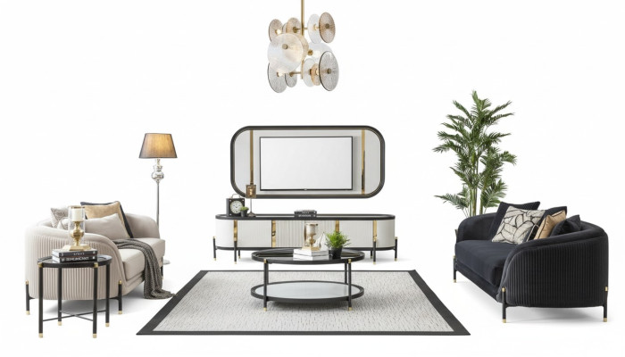 Luxe Set Moderne rtv Woonkamer Beklede Zitbank Slaapbank 3 + 3 Zit Salontafel