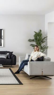 Sofa 3-zits gestoffeerde bank, beige textiel zitontwerp bank banken stof modern nieuw
