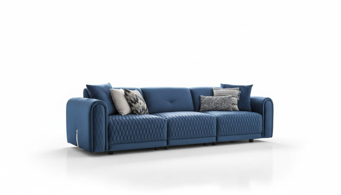 Luxe bankstel 4-zits woonkamer Modern design Blauwe leren banken Nieuw