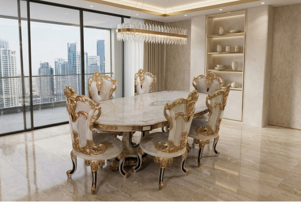 Volledige set eettafel + 6 stoelen eetkamerset eetgroep houten tafel tafels 7-delig