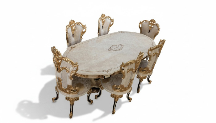 Volledige set eettafel + 6 stoelen eetkamerset eetgroep houten tafel tafels 7-delig