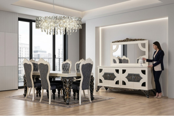 Luxe eetkamerset met 6 stoelen eettafel dressoir eetkamerset 9-delig.