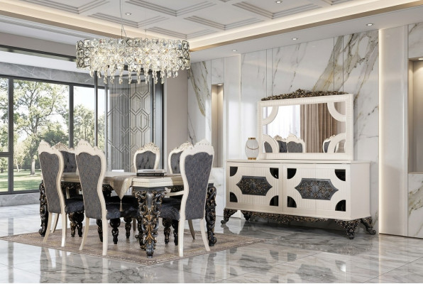 Luxe eetkamerset met 6 stoelen eettafel dressoir eetkamerset 9-delig.