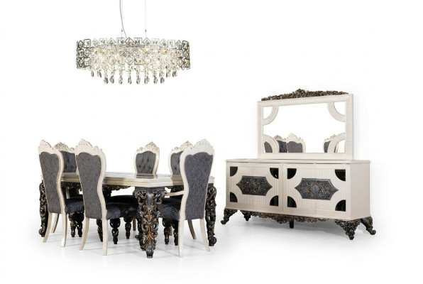 Luxe eetkamerset met 6 stoelen eettafel dressoir eetkamerset 9-delig.