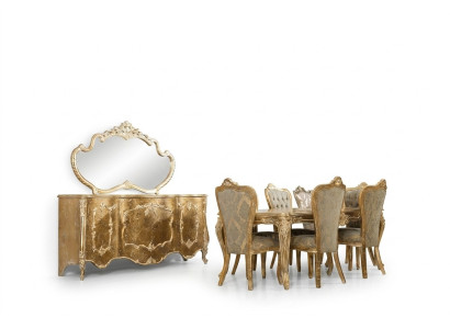 Luxe eetkamer set met 6 stoelen, dressoir, spiegel, complete eetkamerset.