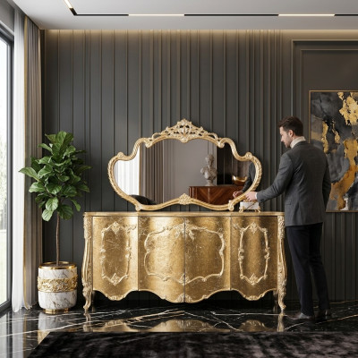 Dressoir Spiegel Luxe Groep Commode Set Ladenkast Kast Dressoir Goud