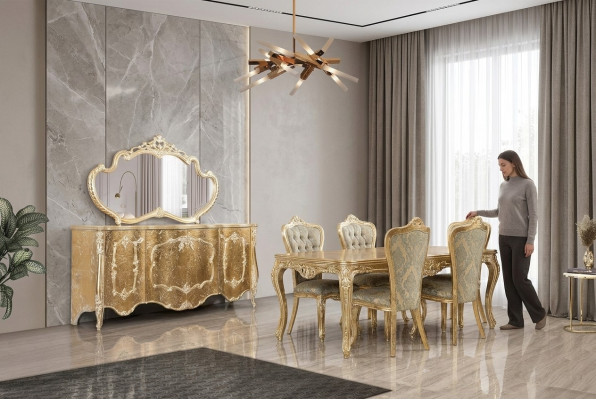 Eetkamer Eettafel 6x Stoelen Tafel Luxe Tafels Klassieke Eetgroep Set 7-delig.