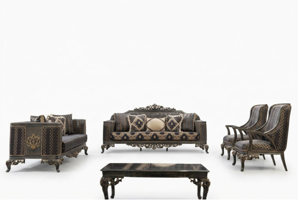 Bankstel Chesterfield Designer Groep 5-delig Set Bankstel 3+3+1+1 Zitje Salontafel