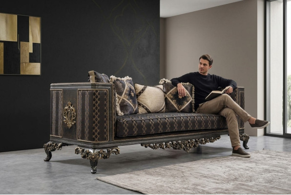 Barok Rococo 3-zits ontwerpersbank bank gestoffeerde banken stof textiel Nieuw