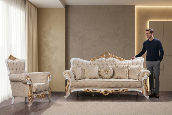 Bankstel 3+1-zits set Designbanken Gestoffeerde banken Leren relaxstoelen Klassiekers