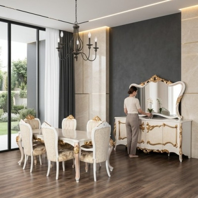 Luxe set eetkamer eettafel stoel XL tafel tafels stoelen hout design 7-delig nieuw