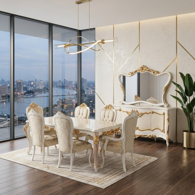 Luxe set eetkamer eettafel stoel XL tafel tafels stoelen hout design 7-delig nieuw