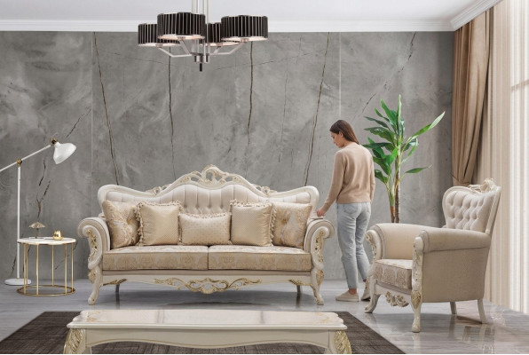 Bankstel 3+1 zitplaatsen Set Design Bank Beklede Banken Bank Klassieke Luxe