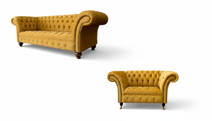 Chesterfield bankstel 2+1 zitter design gestoffeerd modern garnituur.