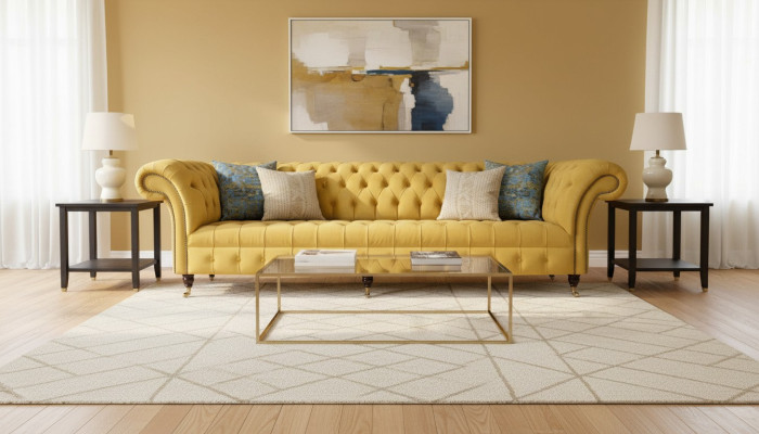 Eleganz Design Bank 4-Zitsbank Gestoffeerde Luxe Textiel Chesterfield Banken Geel