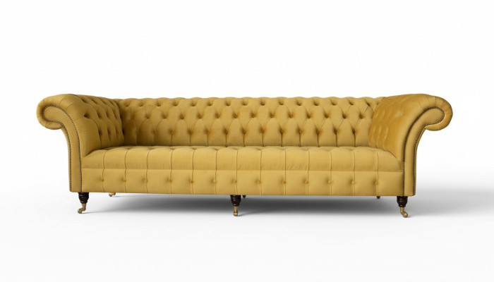 Eleganz Design Bank 4-Zitsbank Gestoffeerde Luxe Textiel Chesterfield Banken Geel