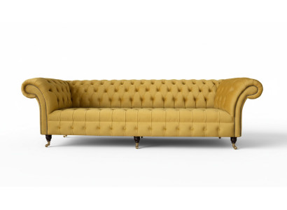 Eleganz Design Bank 4-Zitsbank Gestoffeerde Luxe Textiel Chesterfield Banken Geel