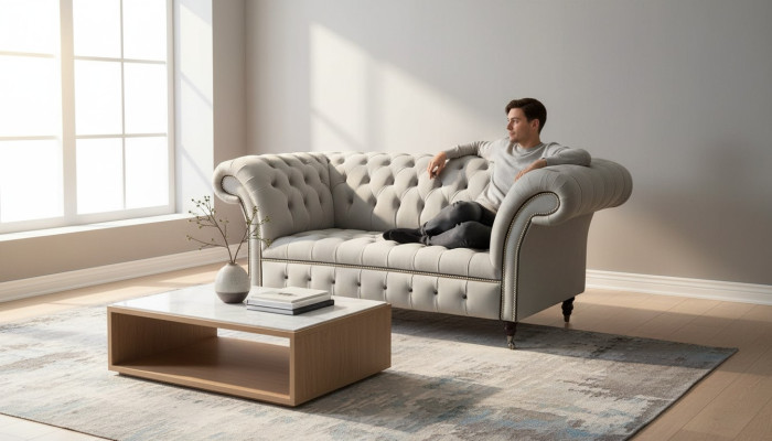 Chesterfield Bank 2-Zits Bank Gestoffeerde Banken Design Luxe Banken Grijs