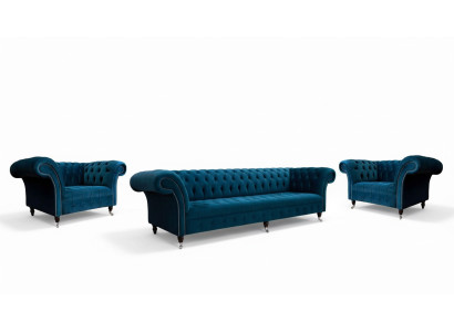 Blauwe Chesterfield bankstel bankstel bekleding set zithoek 3+1+1