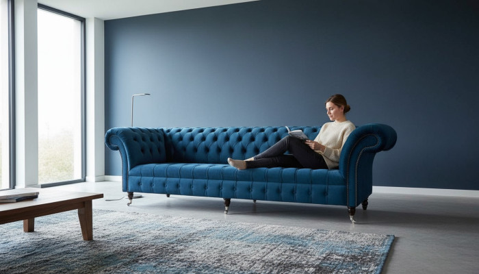 Ontwerp Luxe Chesterfield Bankstel 4-Zits Bank Bekleding Bankstellen Meubels Blauw