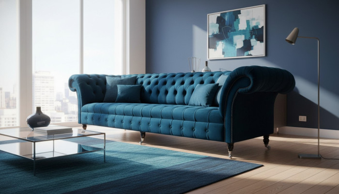 Ontwerp Luxe Chesterfield Bankstel 4-Zits Bank Bekleding Bankstellen Meubels Blauw