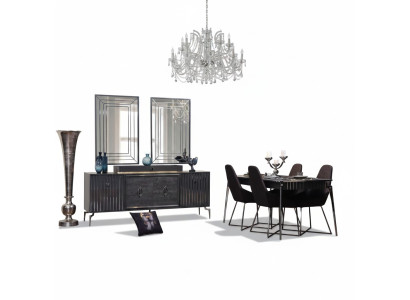 Luxe eetkamerset eettafel + 6x stoelen + dressoir met 2x spiegel 10-delig