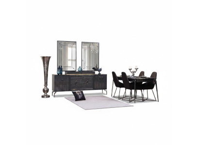Luxe eetkamerset eettafel + 6x stoelen ontwerpset eetgroep meubels
