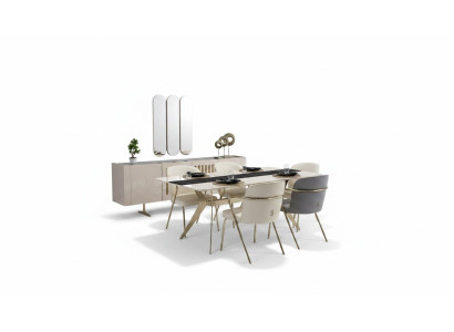 Luxe eetkamerset eettafel + 6x stoelen + dressoir met spiegel