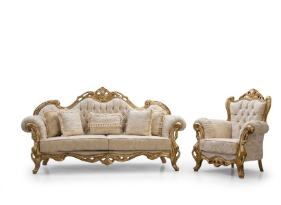 Chesterfieldbank en fauteuil in beige in hoogwaardig luxueus design
