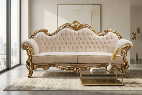 Bank 3-zits stof driepersoons bankstellen luxe woonkamer Chesterfield barok.