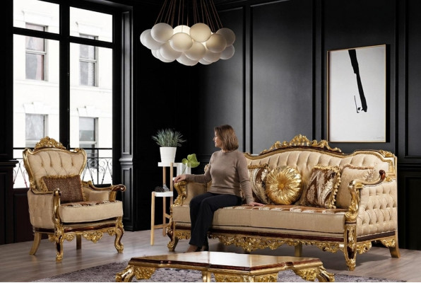 Sofagarnitur Bank Barok Rococo Bankstellen Textiel Chesterfield Bank Tafel 3-dlg.