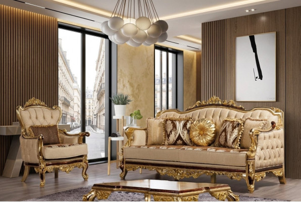 Sofagarnitur Bank Barok Rococo Bankstellen Textiel Chesterfield Bank Tafel 3-dlg.