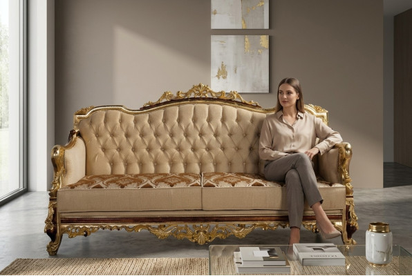 Chesterfield bank Barok driezits meubel bank banken stof goud.