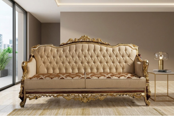 Chesterfield bank Barok driezits meubel bank banken stof goud.