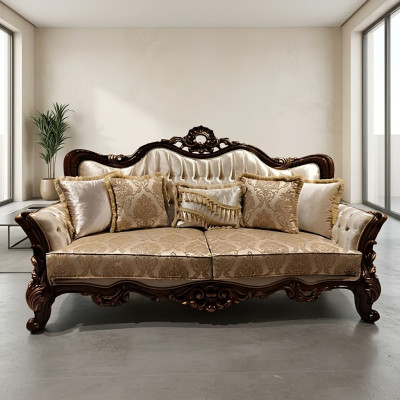 Chesterfield Barok driezits meubel bank sofa stof goud bankstel
