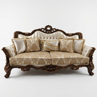 Chesterfield Barok driezits meubel bank sofa stof goud bankstel
