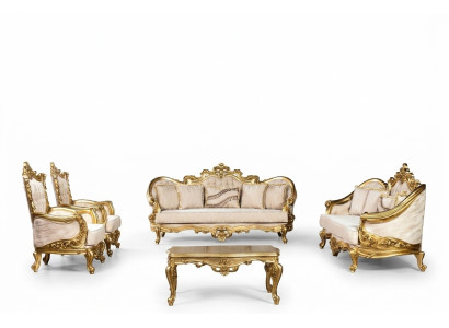 Gouden bankstel bankstel 5-delig met salontafel Chesterfield barok.