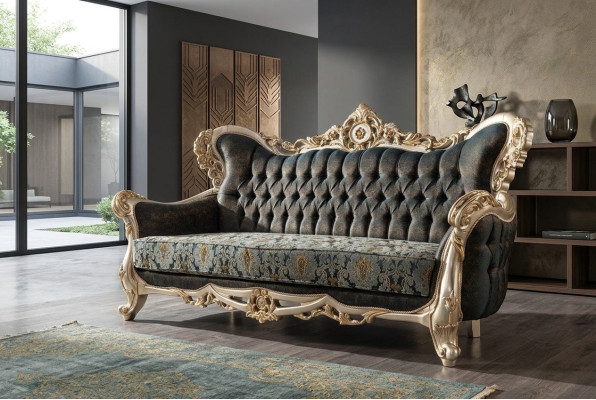 Barok driepersoons Chesterfield bankstel meubelbank banken stof goud