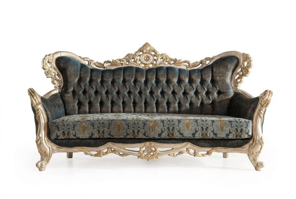 Barok driepersoons Chesterfield bankstel meubelbank banken stof goud