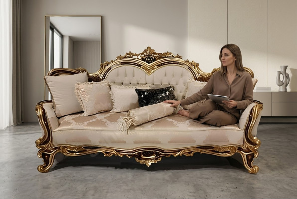 Chesterfield barok driezitsbank meubel bank bank stof beige