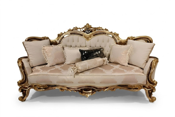 Chesterfield barok driezitsbank meubel bank bank stof beige