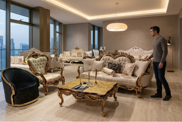 Klassieke woonkamer bankstel bekleding 3-delig 3+1 + salontafel voor uw huis.