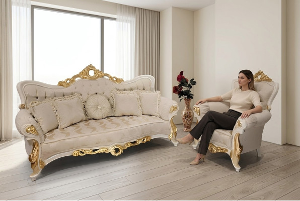 Klassieke bank woonkamer bankstel meubilair inrichting 3+1 zitsbank