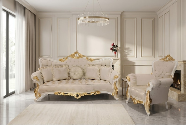 Klassieke bank woonkamer bankstel meubilair inrichting 3+1 zitsbank