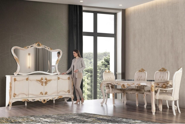 Eettafel set groep eetkamer tafel stoel set dressoir spiegel 6-delig