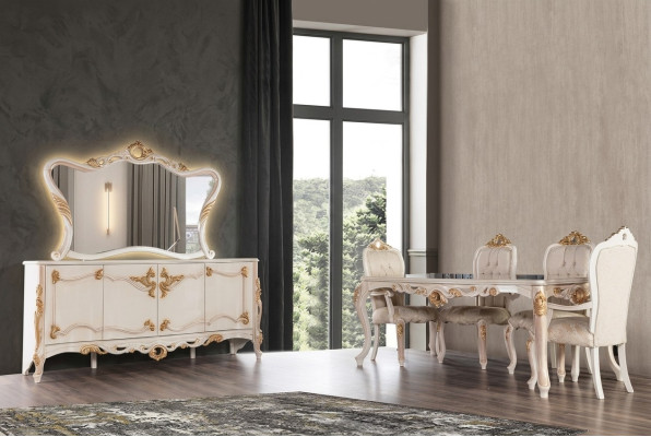 Eettafel set groep eetkamer tafel stoel set dressoir spiegel 6-delig