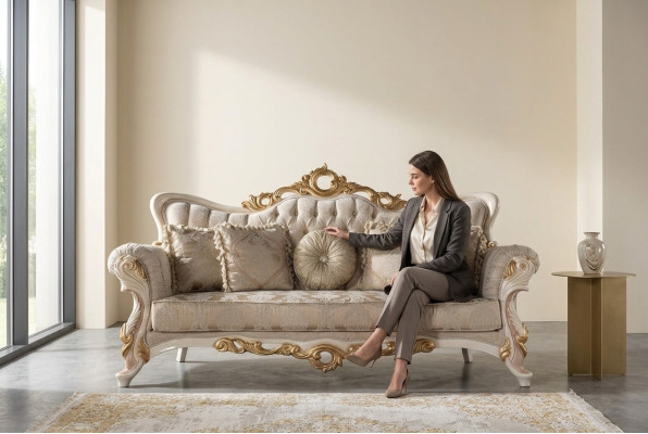 Chesterfield barok bank meubels bank banken stof goud driezitsbank.