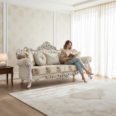 Luxe driezitsbank gestoffeerde meubels fluweel barok rococo 3-zits bank.