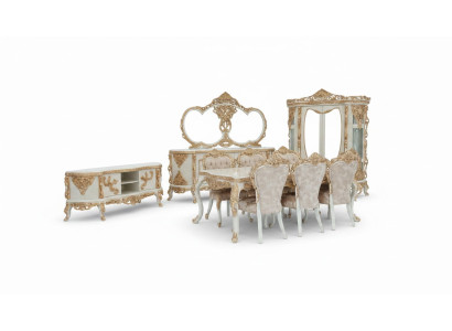 Prachtige eetkamermeubel compleet set met veel decoratieve elementen.